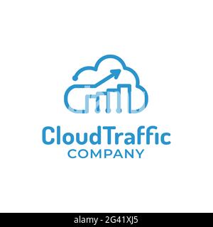 Cloud and Arrow Growth Graph for Cloud Traffic Success Investment Finance Solution in Simple Line Style Logo Design Template. Stock Vector