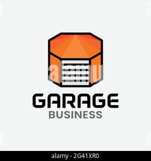 Orange Garage in Octagon Shape Logo Design Template. Suitable for Garage Shop, Workshop, Vehicle Maintenance Business Company Corporate Brand Logo Stock Vector