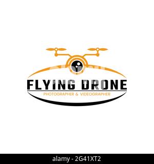 Flying Drone Logo Design Template. Suitable for Photography Videography Multimedia Broadcasting Delivery Company Business Corporate Brand Simple Stock Vector