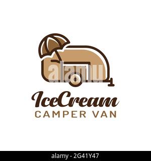 Ice Cream Cart and Camper Van Logo Design Template. Suitable for mobile ice cream shop restaurant cafe brand business company Elegant Modern Logo Desi Stock Vector