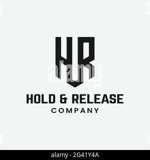 Monogram Letter Initial HR RH for Hold Release Logo Design Template. Suitable for General Business Company Corporate Brand Simple Unique Hipster Stock Vector