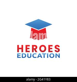 Simple Hero Cloak and Graduation Cap for Heroes Education Logo Design Stock Vector