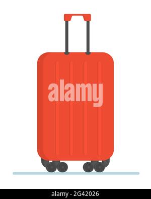 Red travelling baggage suitcase. Flat design style modern vector illustration icons of travel by plane. Stock Vector