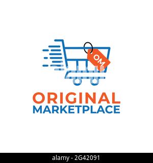 Shopping Cart with Label Tag Logo Design Template. Suitable for Online E Commerce Retail Shop Store Market Supermarket Business Brand Simple Modern Stock Vector