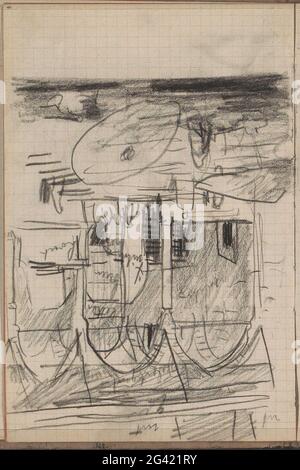 Figures with the stairs of a building with pointed arches. Possibly a mosque. Page 101 from a sketchbook with 54 sheets. Stock Photo