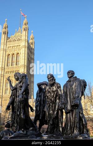 The Burghers of Calais Statue in Victoria Tower Gardens Stock Photo