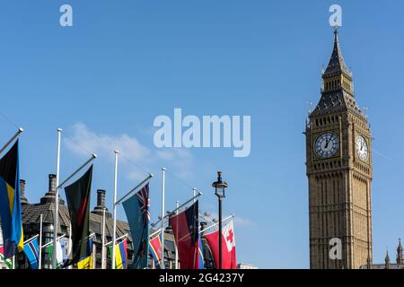 View of Big Ben across Parliament Square Stock Photo
