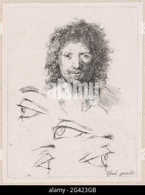 Head of a Young Man and Four Eyes; Drawing Examples; Book to learn to draw. . Stock Photo