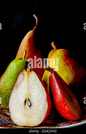 Pears on plate in still life Stock Photo
