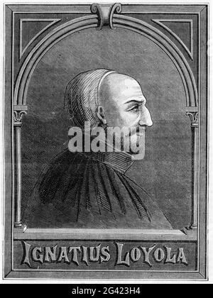 Engraving of Ignatius Loyola, founder of the military roman catholic order, the Society of Jesus, normally known as Jesuits Stock Photo