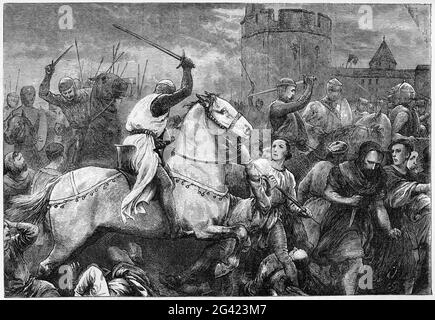 Engraving of an early papal crusade against the Waldenses Stock Photo
