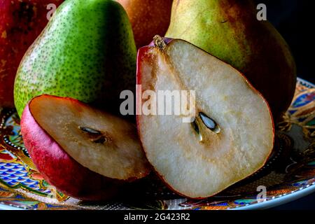 Pears on plate in still life Stock Photo
