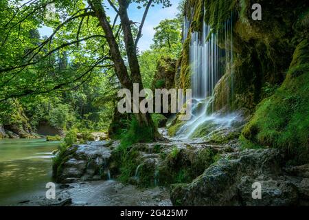 At the Schleier Falls in Ammerschlucht near Saulgrub, Garmisch-Partenkirchen district, Bavarian Alpine foothills, Upper Bavaria, Bavaria, Germany, Eur Stock Photo