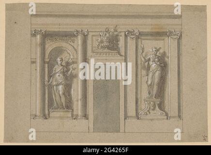 Design for a wall decoration with two allegorical figures. . Stock Photo