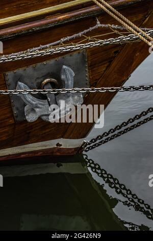Anchor on the old ship in the old port of Wismar, Germany Stock Photo