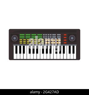 Music synthesizer instrument vector illustration. Musical sound synthesizer key equipment keyboard audio. Black electric element music. Digital equali Stock Vector