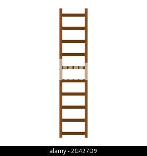 Wooden ladder with step construction staircase vector illustration. Wood tool equipment brown ladder icon climbing object. Hight wall stepladder verti Stock Vector