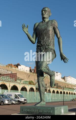 BRIGHTON, EAST SUSSEX/UK - JANUARY 8 : Statue of Olympic Gold Medallist Steve Ovett in Brighton East Sussex on January 8, 2019 Stock Photo