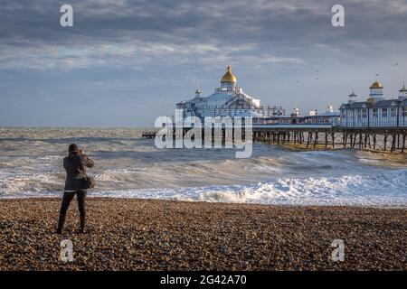 EASTBOURNE, EAST SUSSEX/UK - JANUARY 7 : View of Eastbourne Pier in East Sussex on January 7, 2018. Unidentified woman Stock Photo