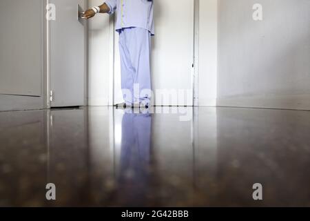 Patient in hospital room, emergency and health, loneliness Stock Photo