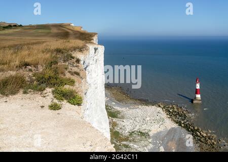 BEACHEY HEAD, SUSSEX/UK - JULY 23 : View of the lighthouse at Beachy Head in East Sussex on July 23, 2018 Stock Photo