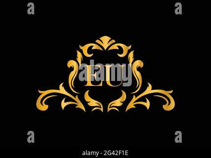 Luxury Alphabet letters EU. Golden Floral alphabet . Monogram initials perfectly for wedding invitations, greeting card, logo, and other design. Stock Vector