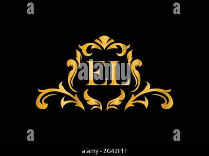 Luxury Alphabet letters EL. Golden Floral alphabet . Monogram initials perfectly for wedding invitations, greeting card, logo, and other design. Stock Vector