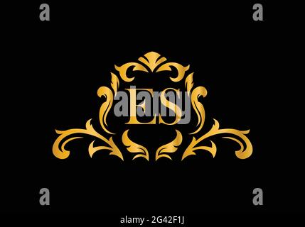 Luxury Alphabet letters ES. Golden Floral alphabet . Monogram initials perfectly for wedding invitations, greeting card, logo, and other design. Stock Vector