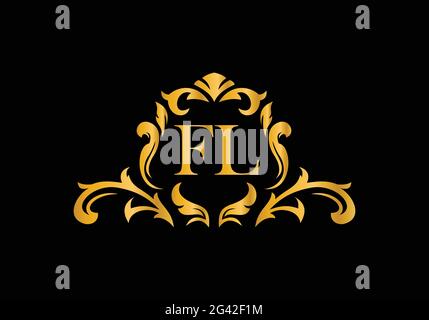 Luxury Alphabet letters FL. Golden Floral alphabet . Monogram initials perfectly for wedding invitations, greeting card, logo, and other design. Stock Vector