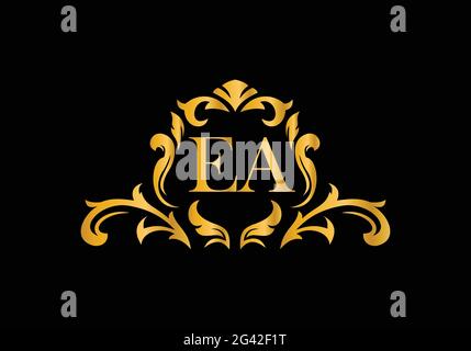 Luxury Alphabet letters EA. Golden Floral alphabet . Monogram initials perfectly for wedding invitations, greeting card, logo, and other design. Stock Vector