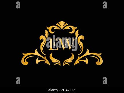 Luxury Alphabet letters EW. Golden Floral alphabet . Monogram initials perfectly for wedding invitations, greeting card, logo, and other design. Stock Vector