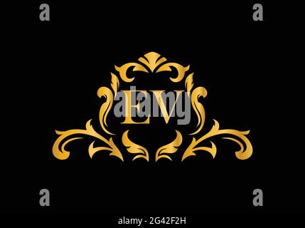 Luxury Alphabet letters EV. Golden Floral alphabet . Monogram initials perfectly for wedding invitations, greeting card, logo, and other design. Stock Vector