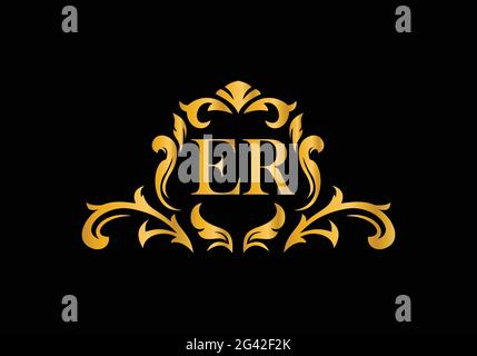 Luxury Alphabet letters ER. Golden Floral alphabet . Monogram initials perfectly for wedding invitations, greeting card, logo, and other design. Stock Vector