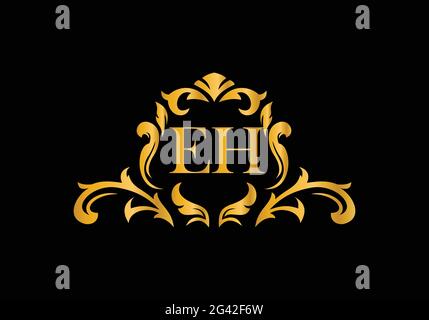 Luxury Alphabet letters EH. Golden Floral alphabet . Monogram initials perfectly for wedding invitations, greeting card, logo, and other design. Stock Vector