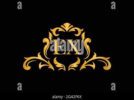 Luxury Alphabet letters EX. Golden Floral alphabet . Monogram initials perfectly for wedding invitations, greeting card, logo, and other design. Stock Vector