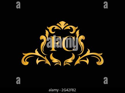 Luxury Alphabet letters FC. Golden Floral alphabet . Monogram initials perfectly for wedding invitations, greeting card, logo, and other design. Stock Vector