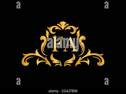 Luxury Alphabet letters FA. Golden Floral alphabet . Monogram initials perfectly for wedding invitations, greeting card, logo, and other design. Stock Vector