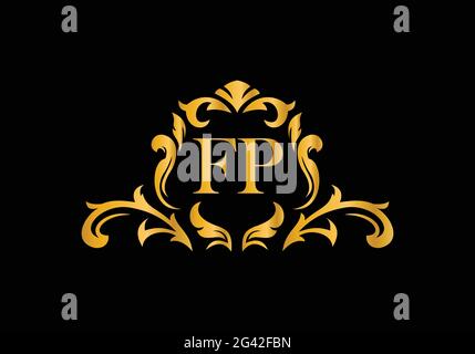 Luxury Alphabet letters FP. Golden Floral alphabet . Monogram initials perfectly for wedding invitations, greeting card, logo, and other design. Stock Vector