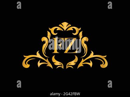 Luxury Alphabet letters FZ. Golden Floral alphabet . Monogram initials perfectly for wedding invitations, greeting card, logo, and other design. Stock Vector