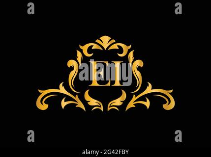 Luxury Alphabet letters EI. Golden Floral alphabet . Monogram initials perfectly for wedding invitations, greeting card, logo, and other design. Stock Vector