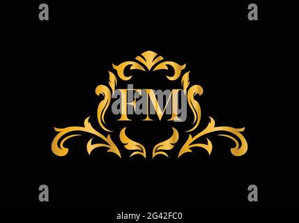 Luxury Alphabet letters FM. Golden Floral alphabet . Monogram initials perfectly for wedding invitations, greeting card, logo, and other design. Stock Vector