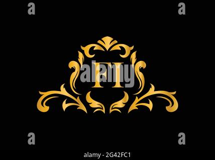 Luxury Alphabet letters FI. Golden Floral alphabet . Monogram initials perfectly for wedding invitations, greeting card, logo, and other design. Stock Vector