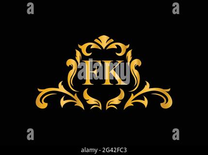 Luxury Alphabet letters FK. Golden Floral alphabet . Monogram initials perfectly for wedding invitations, greeting card, logo, and other design. Stock Vector