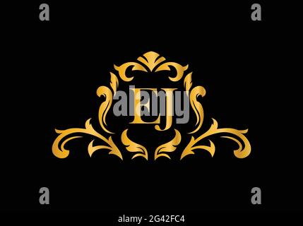 Luxury Alphabet letters EJ. Golden Floral alphabet . Monogram initials perfectly for wedding invitations, greeting card, logo, and other design. Stock Vector