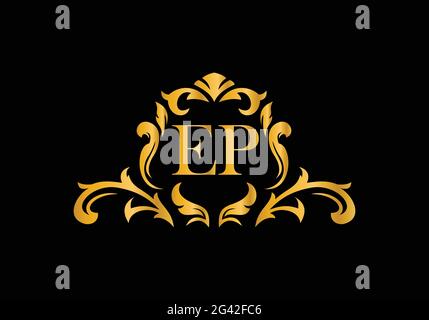 Luxury Alphabet letters EP. Golden Floral alphabet . Monogram initials perfectly for wedding invitations, greeting card, logo, and other design. Stock Vector