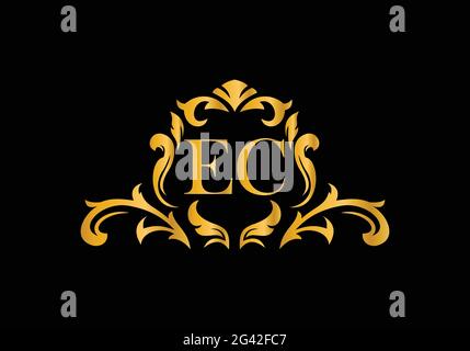 Luxury Alphabet letters EC. Golden Floral alphabet . Monogram initials perfectly for wedding invitations, greeting card, logo, and other design. Stock Vector