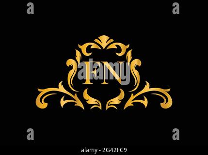 Luxury Alphabet letters FN. Golden Floral alphabet . Monogram initials perfectly for wedding invitations, greeting card, logo, and other design. Stock Vector