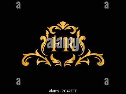 Luxury Alphabet letters FR. Golden Floral alphabet . Monogram initials perfectly for wedding invitations, greeting card, logo, and other design. Stock Vector