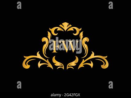 Luxury Alphabet letters F W. Golden Floral alphabet . Monogram initials perfectly for wedding invitations, greeting card, logo, and other design. Stock Vector
