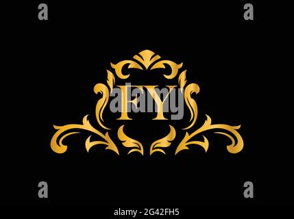 Luxury Alphabet letters FY. Golden Floral alphabet . Monogram initials perfectly for wedding invitations, greeting card, logo, and other design. Stock Vector